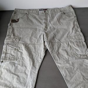 Wrangler Riggs Workwear Canvas Utility Cargo Khaki Pants Size 52X30 Cotton Heavy